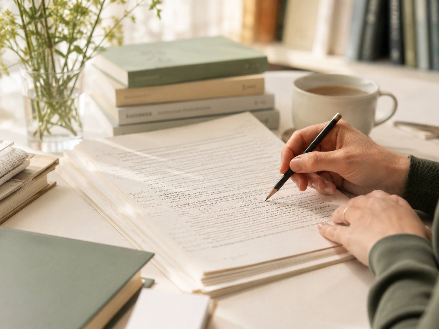 Editor al lavoro su un manoscritto